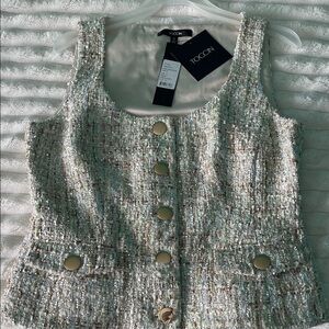 Toccin Tweed Button-Front Tank Top in Cream